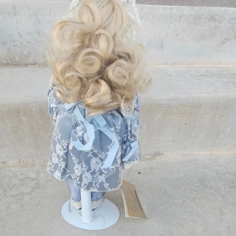 Girls Seymour Mann Blue & White Porcelain Doll One Size, Approximately 15" Tall - Picture 6 of 9
